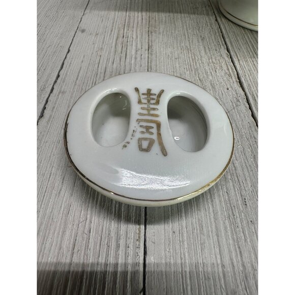 Vintage Kutani Ware Teapot 7" Tall & Plate 7" DIA Bamboo Village Golden Design - Picture 9 of 14